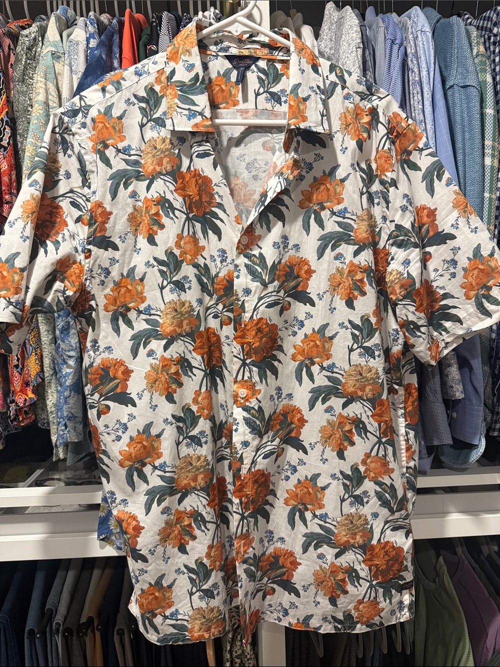 Good Man Brand Orange Floral Short-Sleeve Button-Down on White
